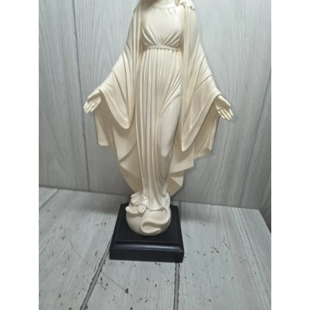 Vtg Bianchi Statue Virgin Mary Our Lady Madonna Wood Base Open Arms Italy